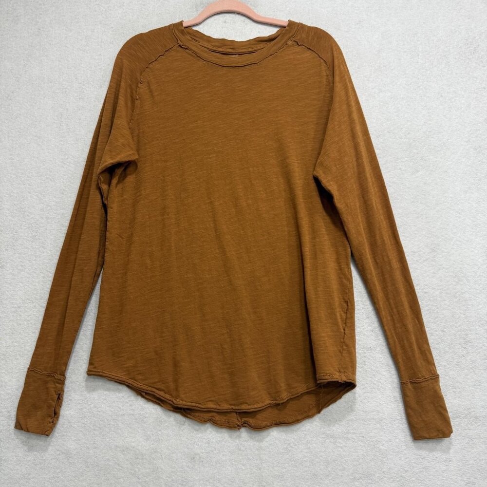 We The Free Shirt Womens Extra Small Brown Long Sleeve Thumbhole Cotton